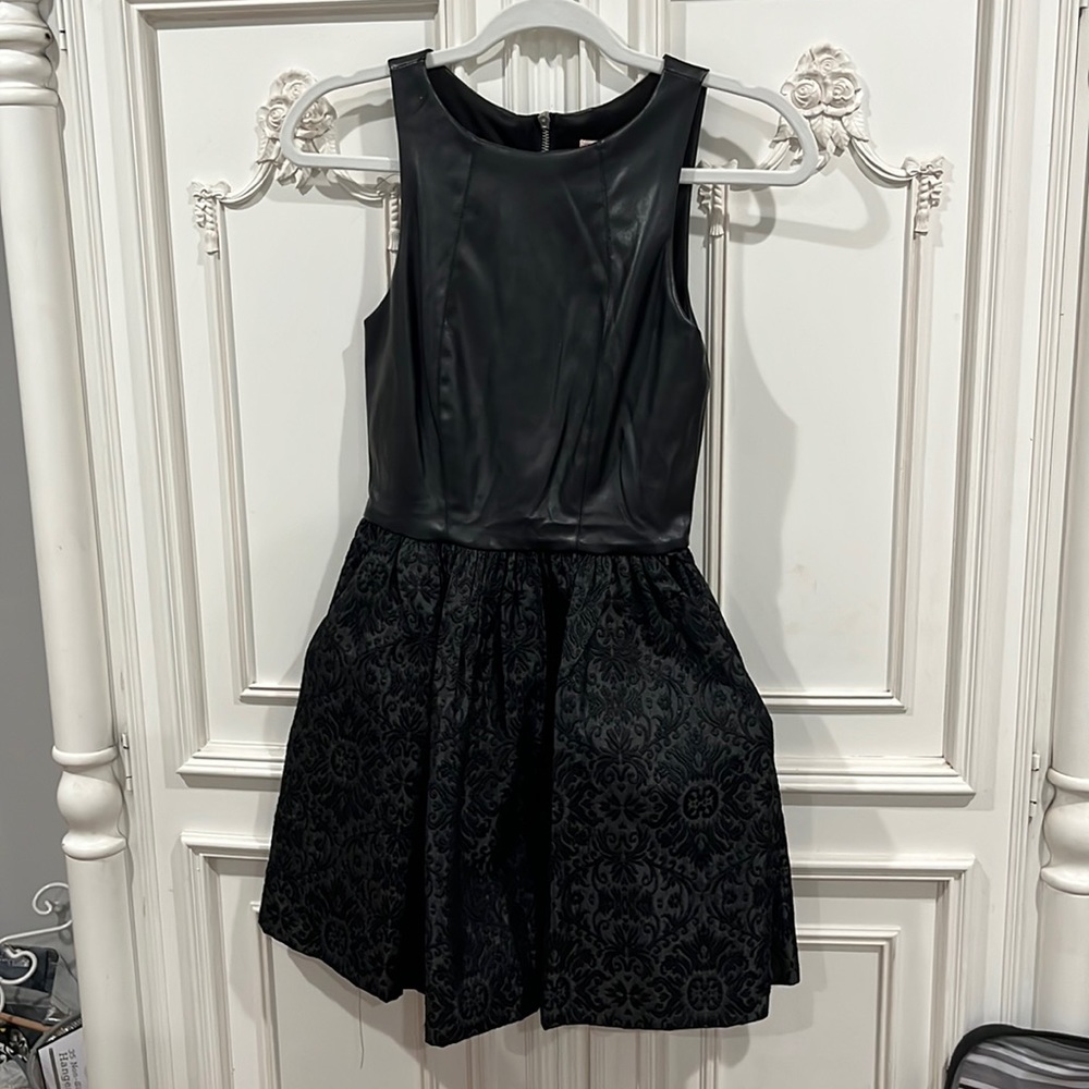 black love ady, x small dress, faux leather top with pockets